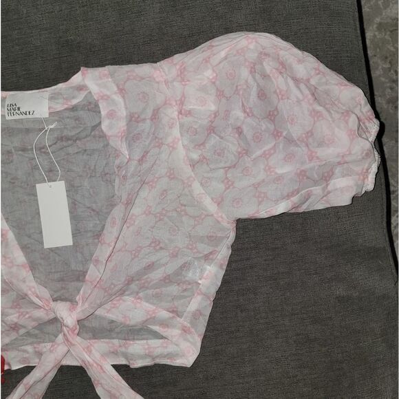 USA Lisa Marie Fernandez Women's White & Pink Wilfred Tie Front Crop Top… - Picture 15 of 16